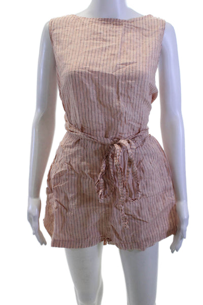 Vitamin A Women Jumpsuit Pink Striped Linen Boatneck Sleeveless Size L