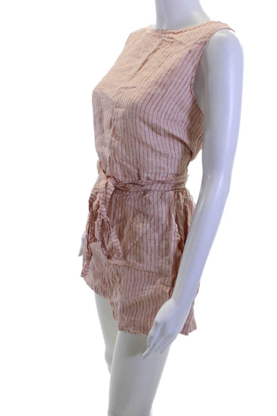 Vitamin A Women Jumpsuit Pink Striped Linen Boatneck Sleeveless Size L