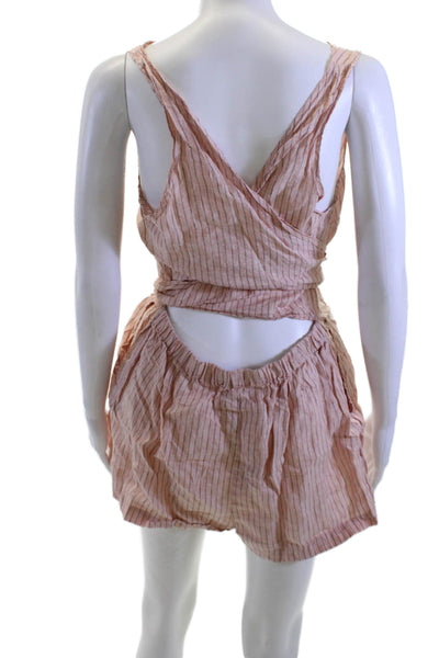 Vitamin A Women Jumpsuit Pink Striped Linen Boatneck Sleeveless Size L