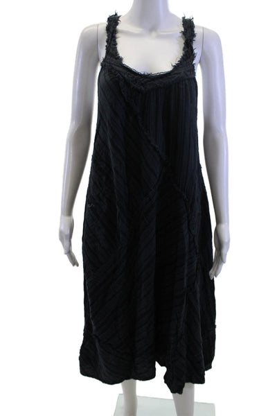 Neve & Hawk Women Trapeze Tank Maxi Dress Black Striped Cotton Boho Size M