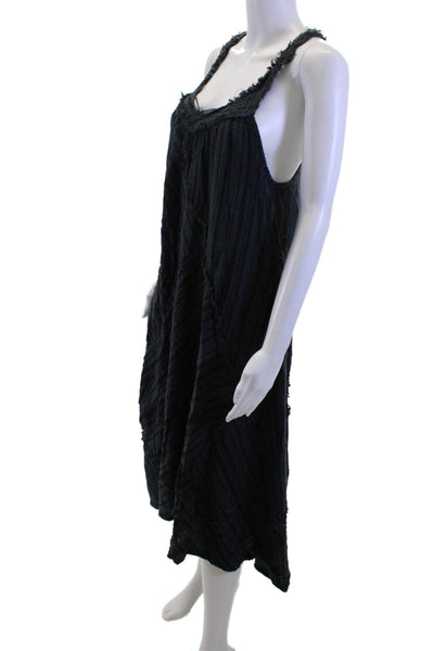 Neve & Hawk Women Trapeze Tank Maxi Dress Black Striped Cotton Boho Size M