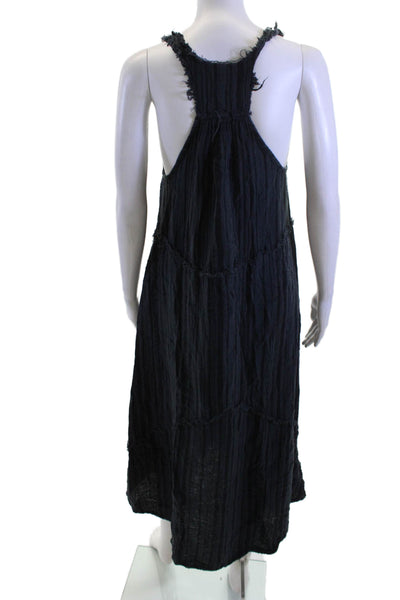 Neve & Hawk Women Trapeze Tank Maxi Dress Black Striped Cotton Boho Size M