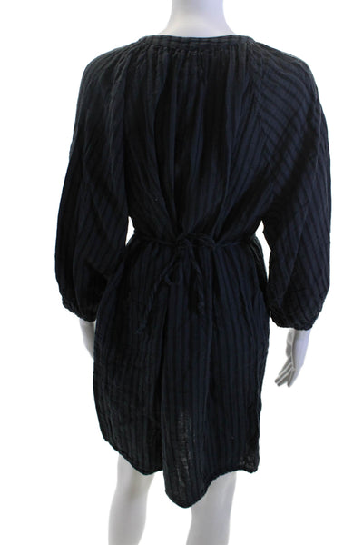 Neve & Hawk Women Kaftan Black Striped Long Sleeve Round Neck Size L