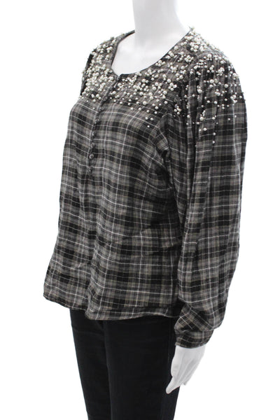 Akemi Kin Women Bohemian Black Button Blouse Long Sleeve Size L
