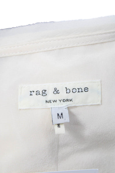 Rag & Bone Women Basic White Silk Square Neck Short Sleeve Blouse Size M