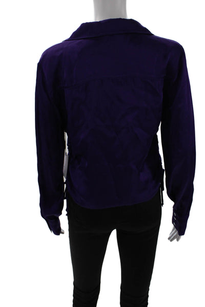 Bella Dahl Women Cropped Collared Button-Up Long Sleeve Purple Top Size M