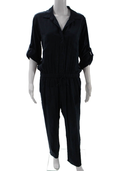 Bella Dahl Women Dark Blue Collared Long Sleeve Jumpsuit Tencel Lyocell Size L