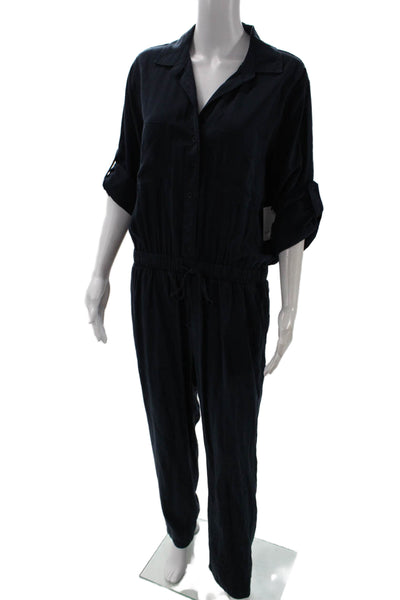 Bella Dahl Women Dark Blue Collared Long Sleeve Jumpsuit Tencel Lyocell Size L