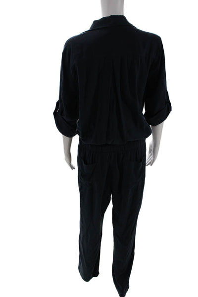 Bella Dahl Women Dark Blue Collared Long Sleeve Jumpsuit Tencel Lyocell Size L