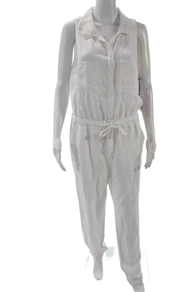 Bella Dahl Women Jumpsuit White Collared Sleeveless Lyocell Linen Size XS