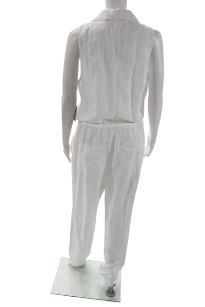 Bella Dahl Women Jumpsuit White Collared Sleeveless Lyocell Linen Size XS