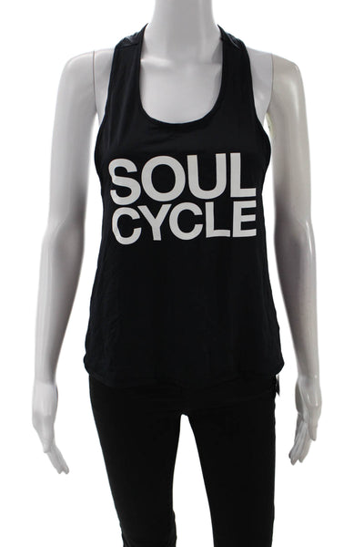 Soul Cycle Women Black Basic Tank Sports Round Neck Graphic Print Size S