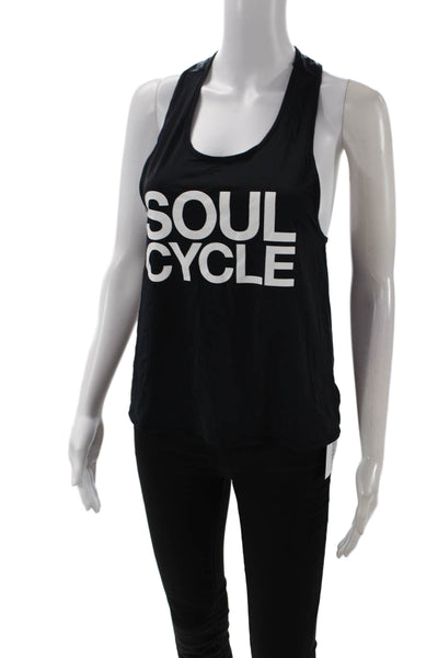 Soul Cycle Women Black Basic Tank Sports Round Neck Graphic Print Size S