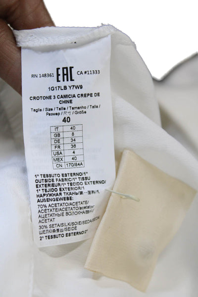 Pinko, Women Cropped Collared Long Sleeve White Designer Blouse Size S