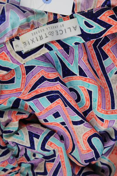 Alice & Trixie Women Blue Silk Geometric Aztec Short Sleeve Blouse Size M