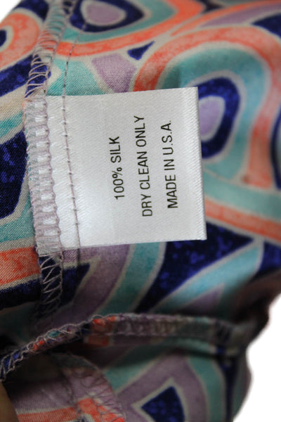 Alice & Trixie Women Blue Silk Geometric Aztec Short Sleeve Blouse Size M