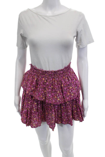 Love Shack Fancy Womens Peasant Mini Skirt Purple Floral 100% Cotton Size XS
