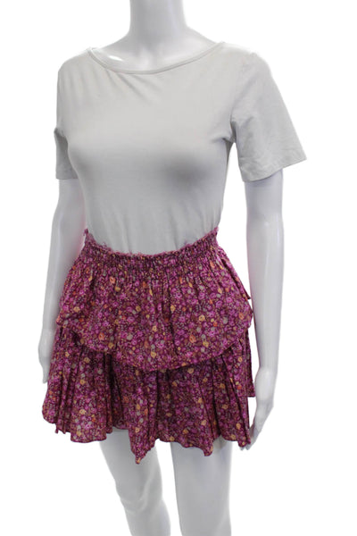 Love Shack Fancy Womens Peasant Mini Skirt Purple Floral 100% Cotton Size XS