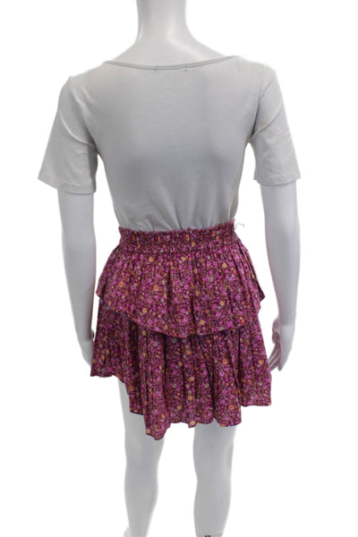 Love Shack Fancy Womens Peasant Mini Skirt Purple Floral 100% Cotton Size XS