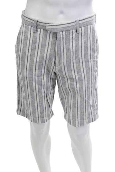 J Crew Mens Chino Shorts Gray Striped Linen Cotton Size 30W