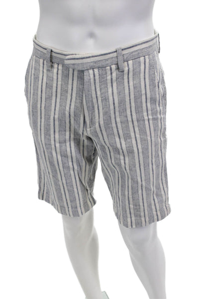J Crew Mens Chino Shorts Gray Striped Linen Cotton Size 30W