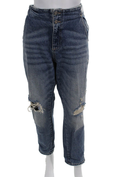 Zara Women Boyfriend Mom Jeans Dark Blue High Rise 100% Cotton Size 8