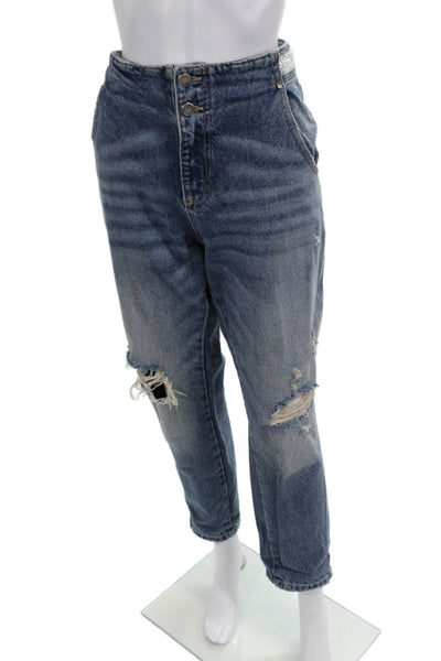 Zara Women Boyfriend Mom Jeans Dark Blue High Rise 100% Cotton Size 8