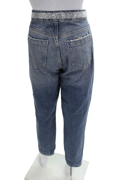 Zara Women Boyfriend Mom Jeans Dark Blue High Rise 100% Cotton Size 8