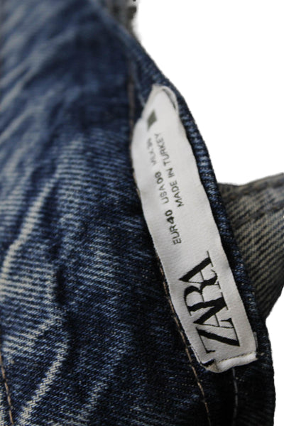 Zara Women Boyfriend Mom Jeans Dark Blue High Rise 100% Cotton Size 8