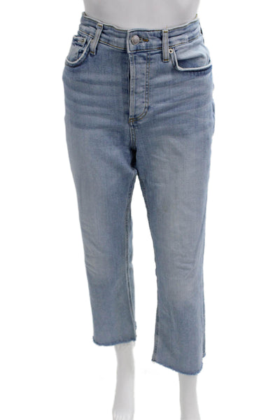 Zara Women Cropped Straight Light Blue High Rise Jeans Size 6