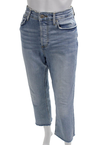 Zara Women Cropped Straight Light Blue High Rise Jeans Size 6