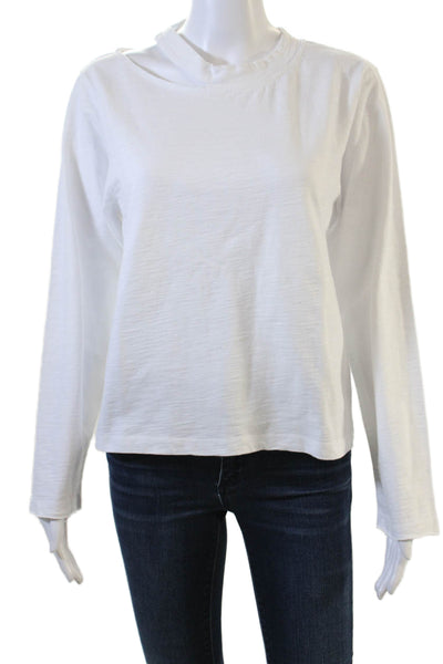 Marissa Webb Women Basic White Cotton Crew Neck Long Sleeve T-Shirt Size S