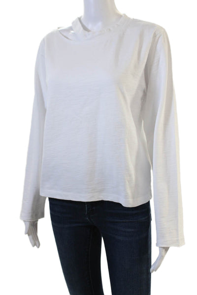 Marissa Webb Women Basic White Cotton Crew Neck Long Sleeve T-Shirt Size S