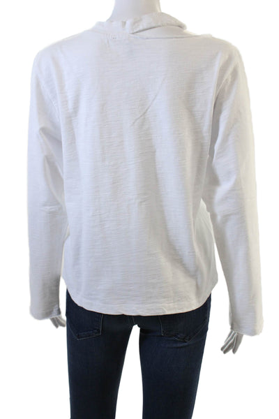 Marissa Webb Women Basic White Cotton Crew Neck Long Sleeve T-Shirt Size S