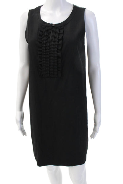 Theory Womens Ruffle Detail Sleeveless Round Neck Mini Dress Black Size 10