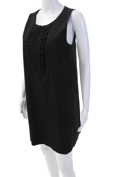 Theory Womens Ruffle Detail Sleeveless Round Neck Mini Dress Black Size 10