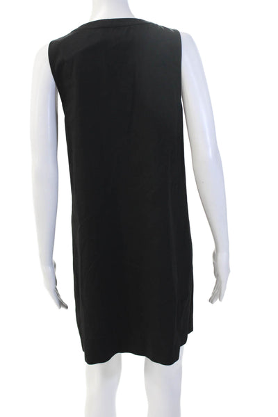 Theory Womens Ruffle Detail Sleeveless Round Neck Mini Dress Black Size 10