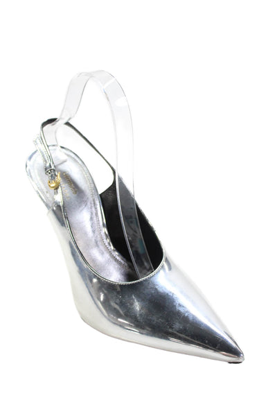 Larroude Womens Stiletto Metallic Slingback Pumps Silver Patent Size 9