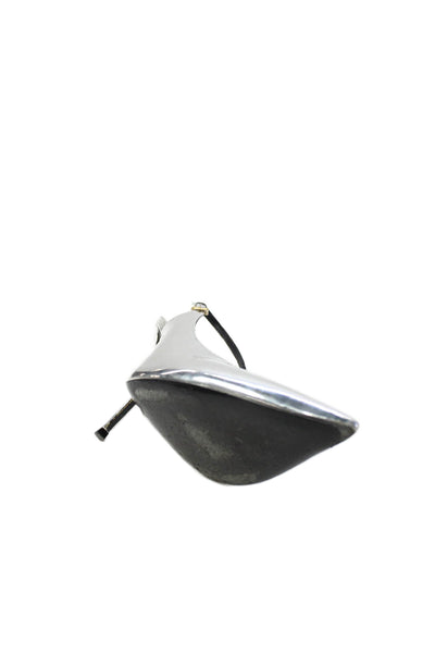 Larroude Womens Stiletto Metallic Slingback Pumps Silver Patent Size 9