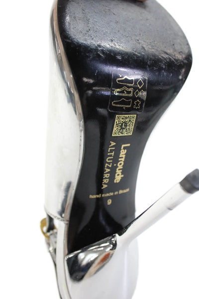 Larroude Womens Stiletto Metallic Slingback Pumps Silver Patent Size 9