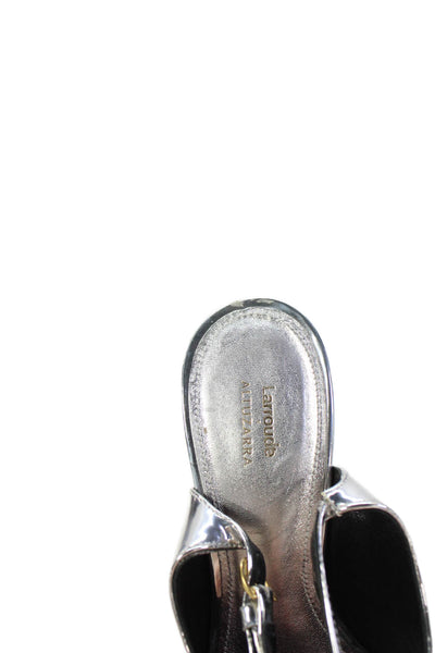 Larroude Womens Stiletto Metallic Slingback Pumps Silver Patent Size 9