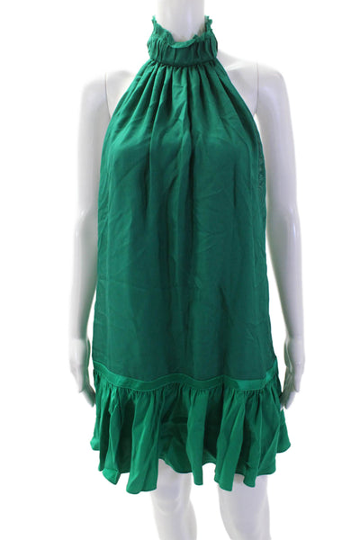 Jay Godfrey, Women, Trapeze Swing Green Silk High Neck Mini Dress, Size 2