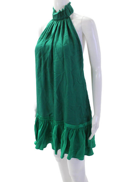 Jay Godfrey, Women, Trapeze Swing Green Silk High Neck Mini Dress, Size 2