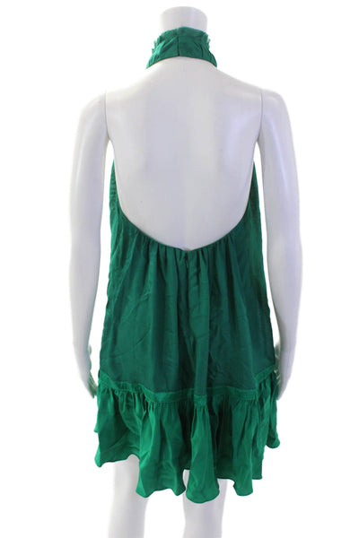 Jay Godfrey, Women, Trapeze Swing Green Silk High Neck Mini Dress, Size 2