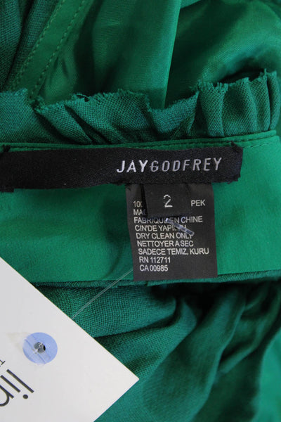 Jay Godfrey, Women, Trapeze Swing Green Silk High Neck Mini Dress, Size 2