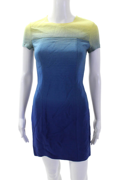 Jay Godfrey Women Sheath Dress Yellow Short Sleeve Crew Neck Zip Size 2