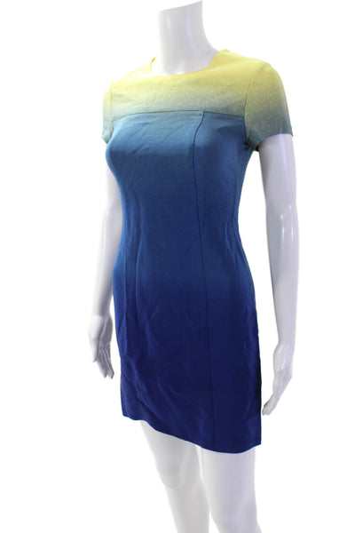 Jay Godfrey Women Sheath Dress Yellow Short Sleeve Crew Neck Zip Size 2