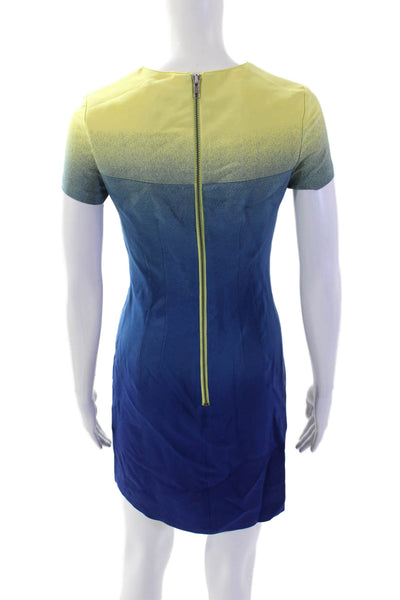 Jay Godfrey Women Sheath Dress Yellow Short Sleeve Crew Neck Zip Size 2