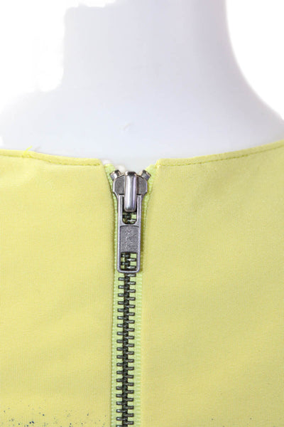 Jay Godfrey Women Sheath Dress Yellow Short Sleeve Crew Neck Zip Size 2