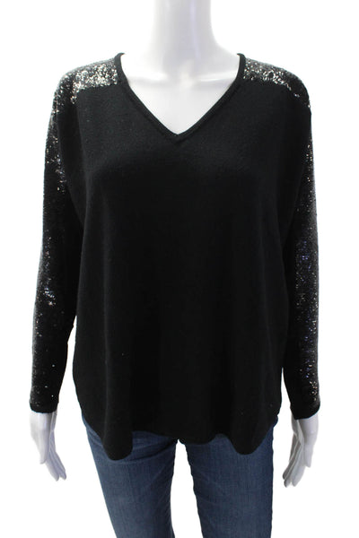 Maje Women V-Neck Black Wool Pullover Sweater Size 2